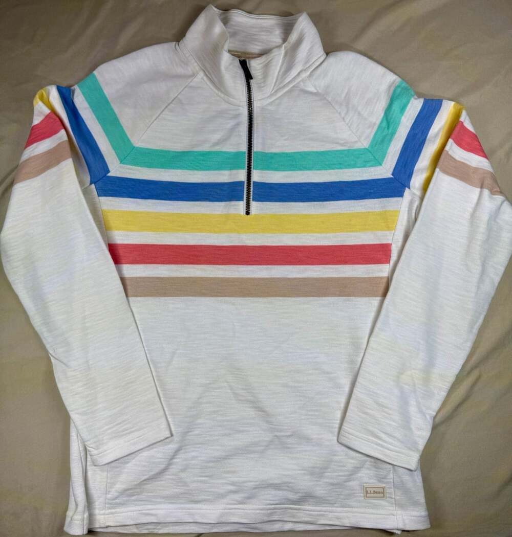 L.L. Bean Women's Peaks Island Quarter-Zip Pullover Stripe Sweatshirt M